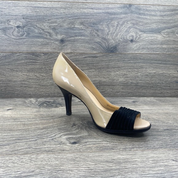 Cole Haan Women's Heels Pumps Size 8.5 Brown Black Peep Toe - Picture 4 of 13